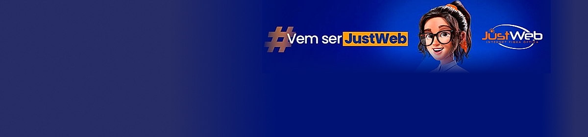 Imagem promocional da Justweb com destaque para internet fibra óptica